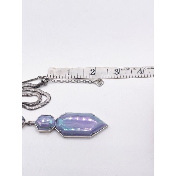Kendra Scott "Wyatt” Silver Tone Pendant Necklace In Iridescent Blue Lace Agate - Picture 2 of 6